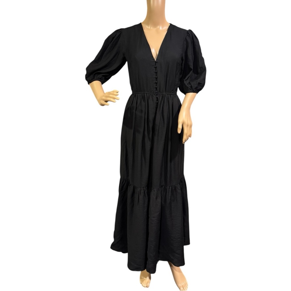 Stockholm Atelier Dress Womens Size 0 Button Down Black Maxi V Neck Lightwait